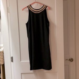 Ann Taylor Black shift dress with tan collar